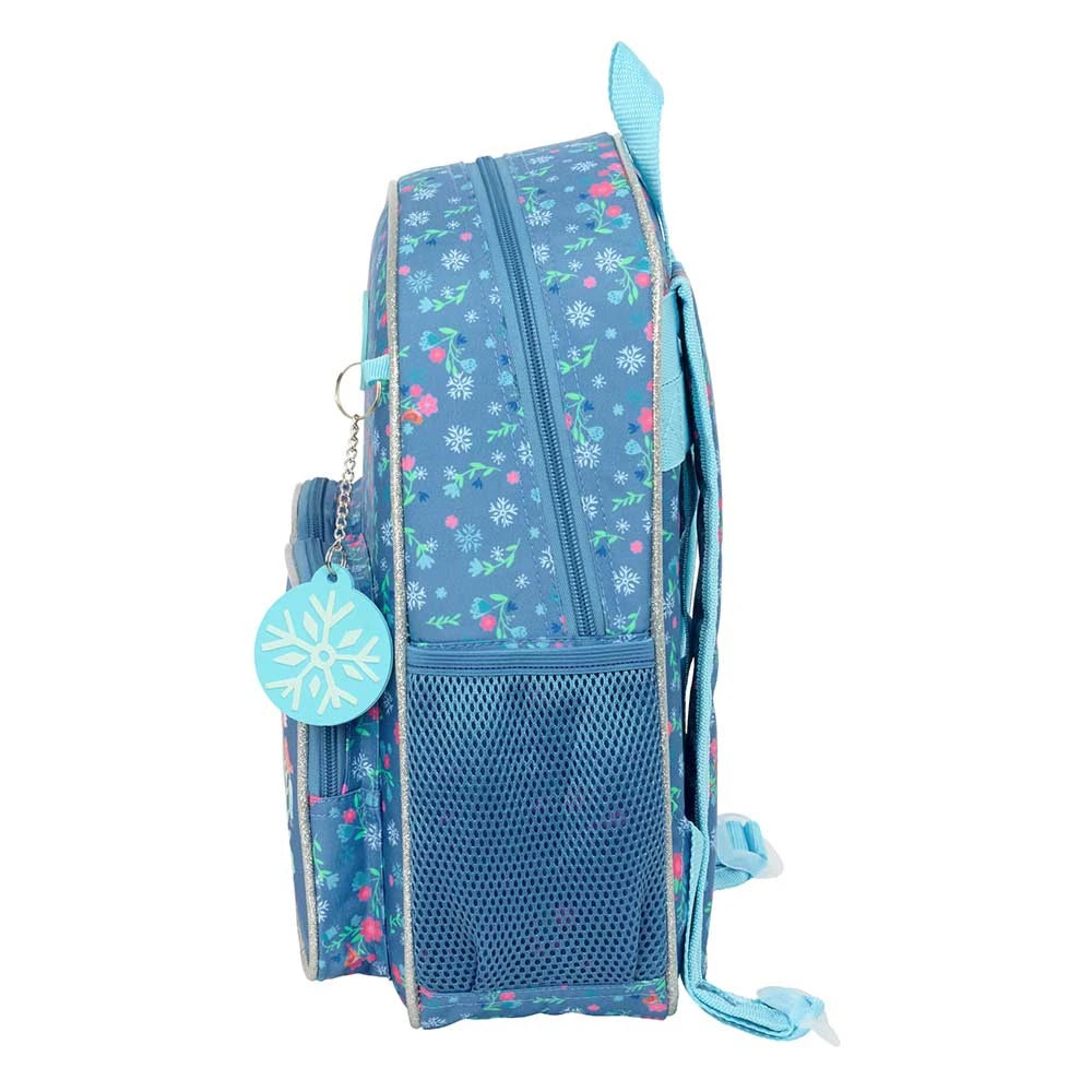 Blauer Rucksack mit Blumenmuster und Schneeflocken-Anhänger