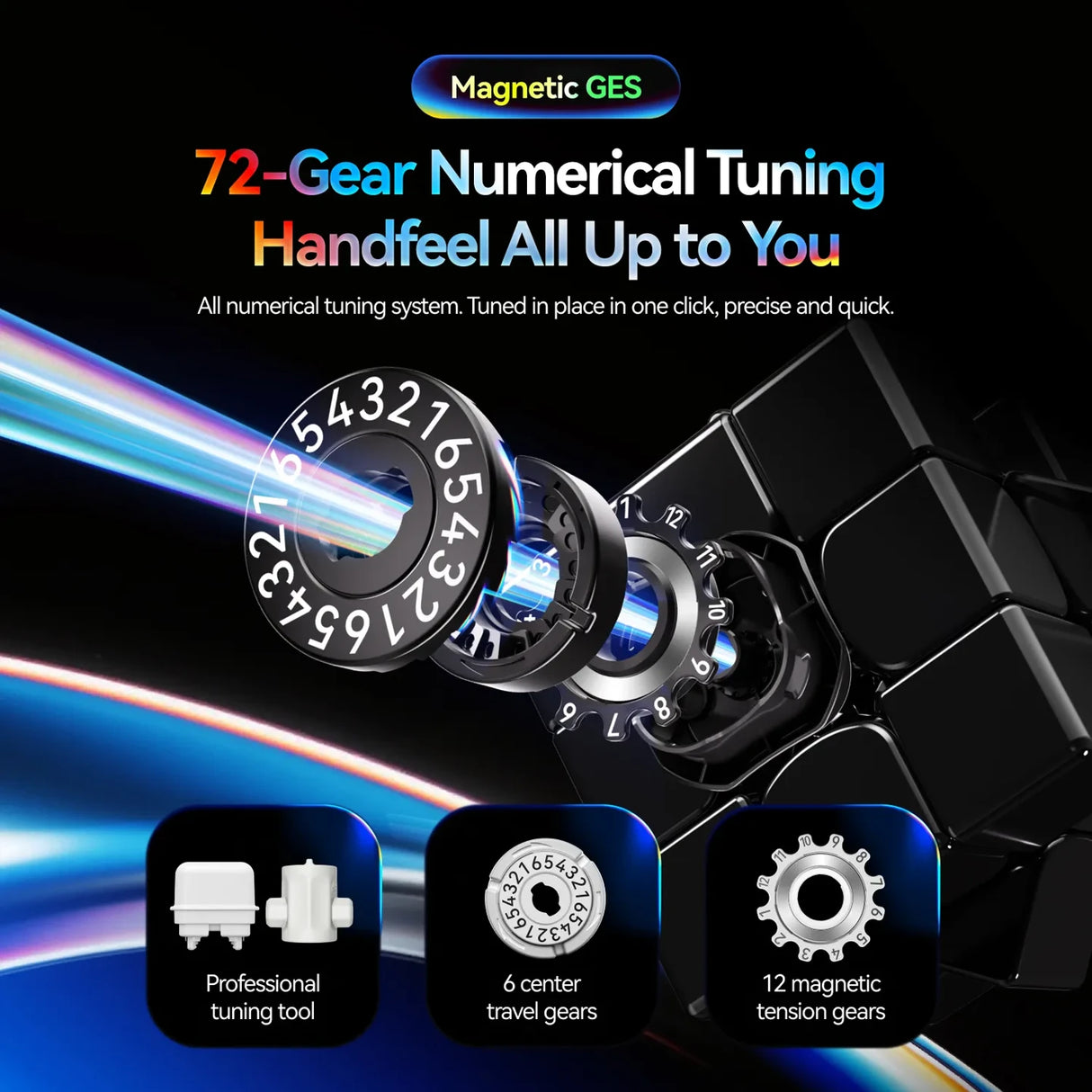 GAN 16 UI MagLev Max Magnetic GES mit 72-Gang numerischem Tuning-System und magnetischen Spannungs-Zahnrädern