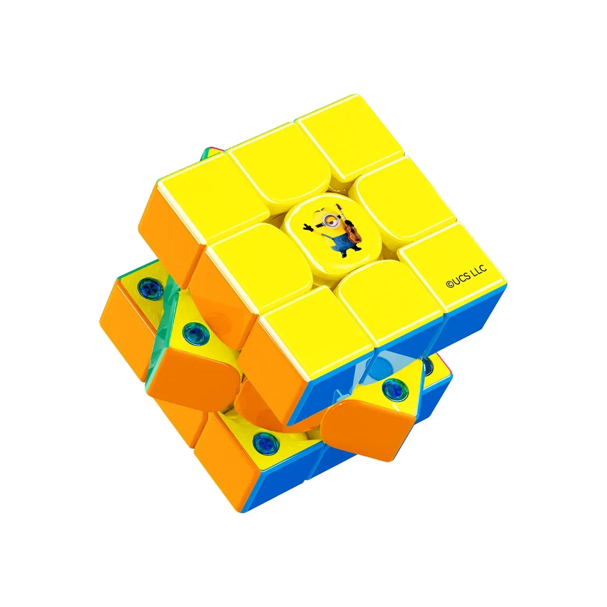 GAN V100 Minions Maglev Speedcube 3x3 stickerless mit Minion-Center-Cap, gelb-orange-blaue Ecken, offizielle UCS-Lizenz