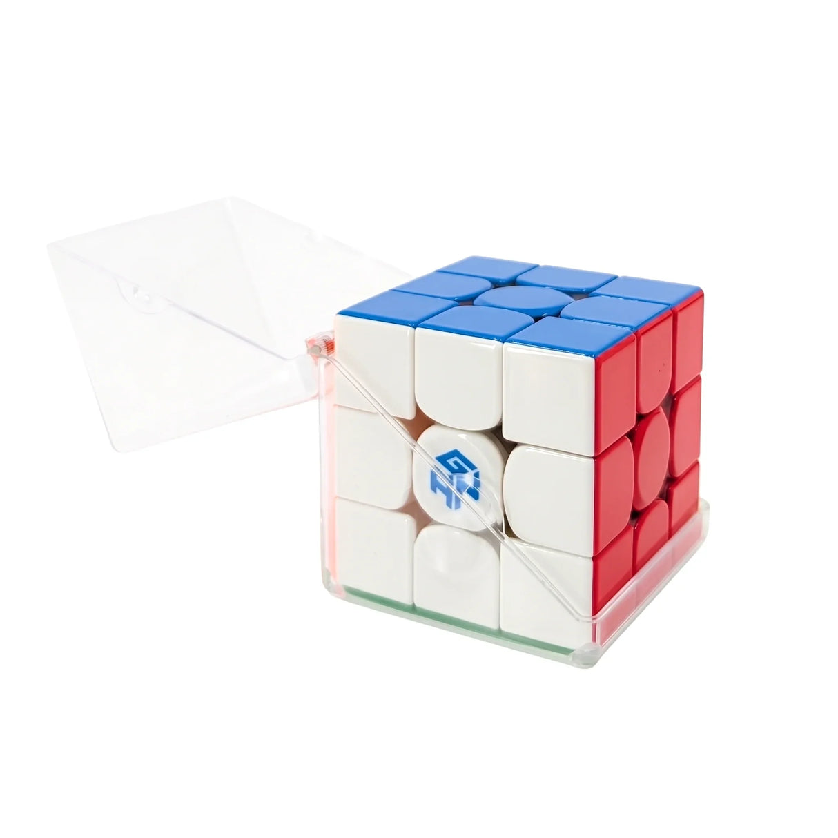 Ein Rubik's Würfel in einer transparenten Plastikbox