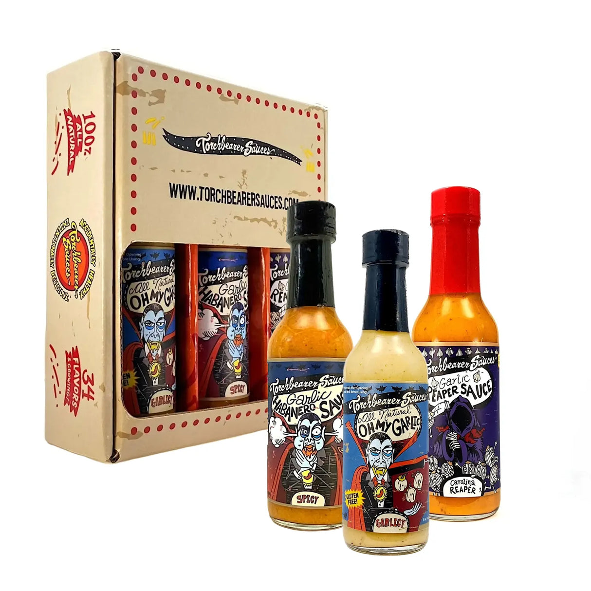 Torchbearer Saucen Geschenkset mit drei Flaschen und einer Geschenkbox