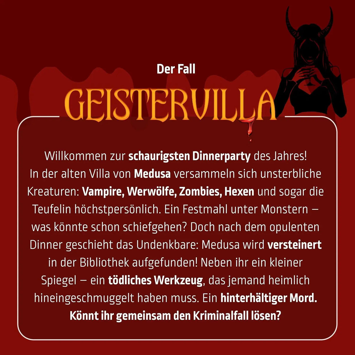 Der Fall Geistervilla Text mit einer Teufelin Silhouette