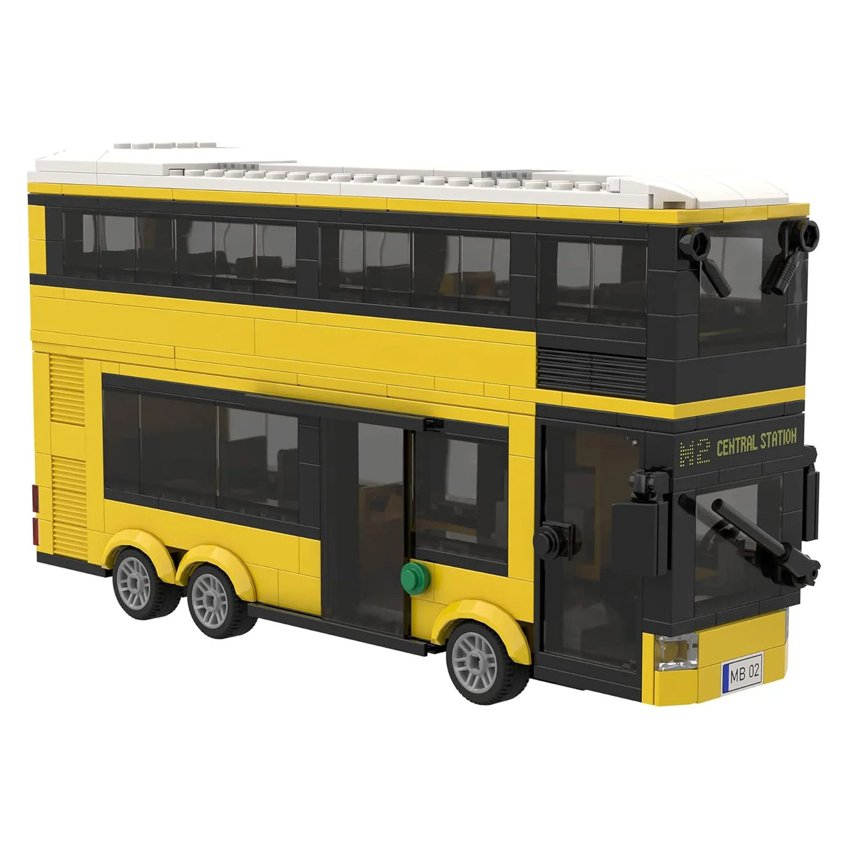 Gelber und schwarzer Doppeldeckerbus aus Legosteinen
