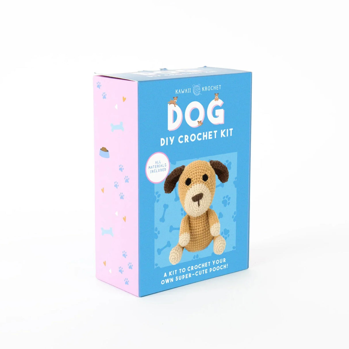 Kawaii Krochet Hund DIY HĂ€kelset Box mit HĂ€kelhund auf der Vorderseite