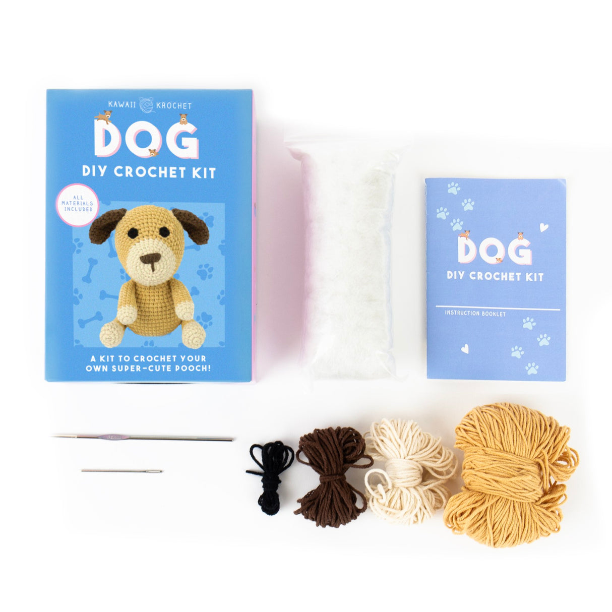 Kawaii Krochet DIY HĂ€kelset Hund mit Garn, HĂ€kelnadel und FĂŒllmaterial
