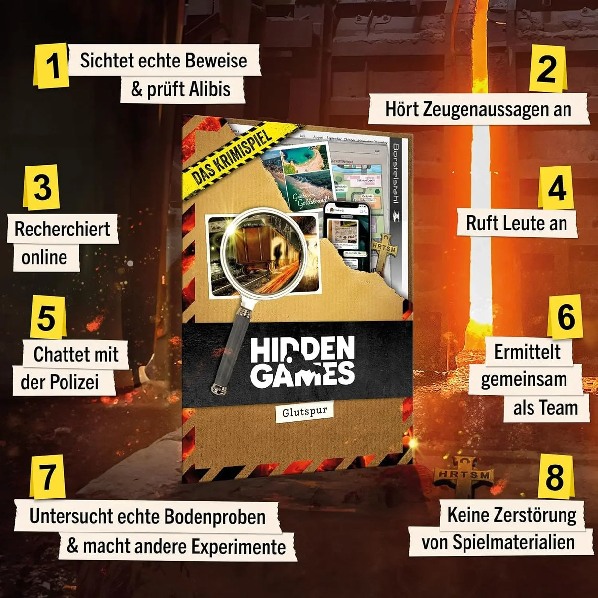 Hidden Games Krimispiel Glutspr mit 8 Schritten zur Lösung