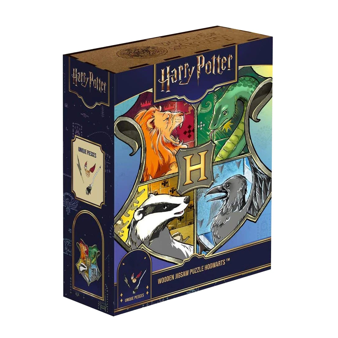 Harry Potter Hogwarts Wappen Puzzlebox mit Löwe, Schlange, Dachs und Rabe