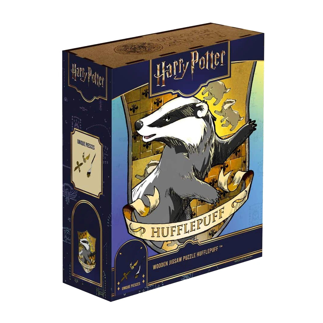 Harry Potter Hufflepuff Holzpuzzle Verpackung mit Dachs-Design
