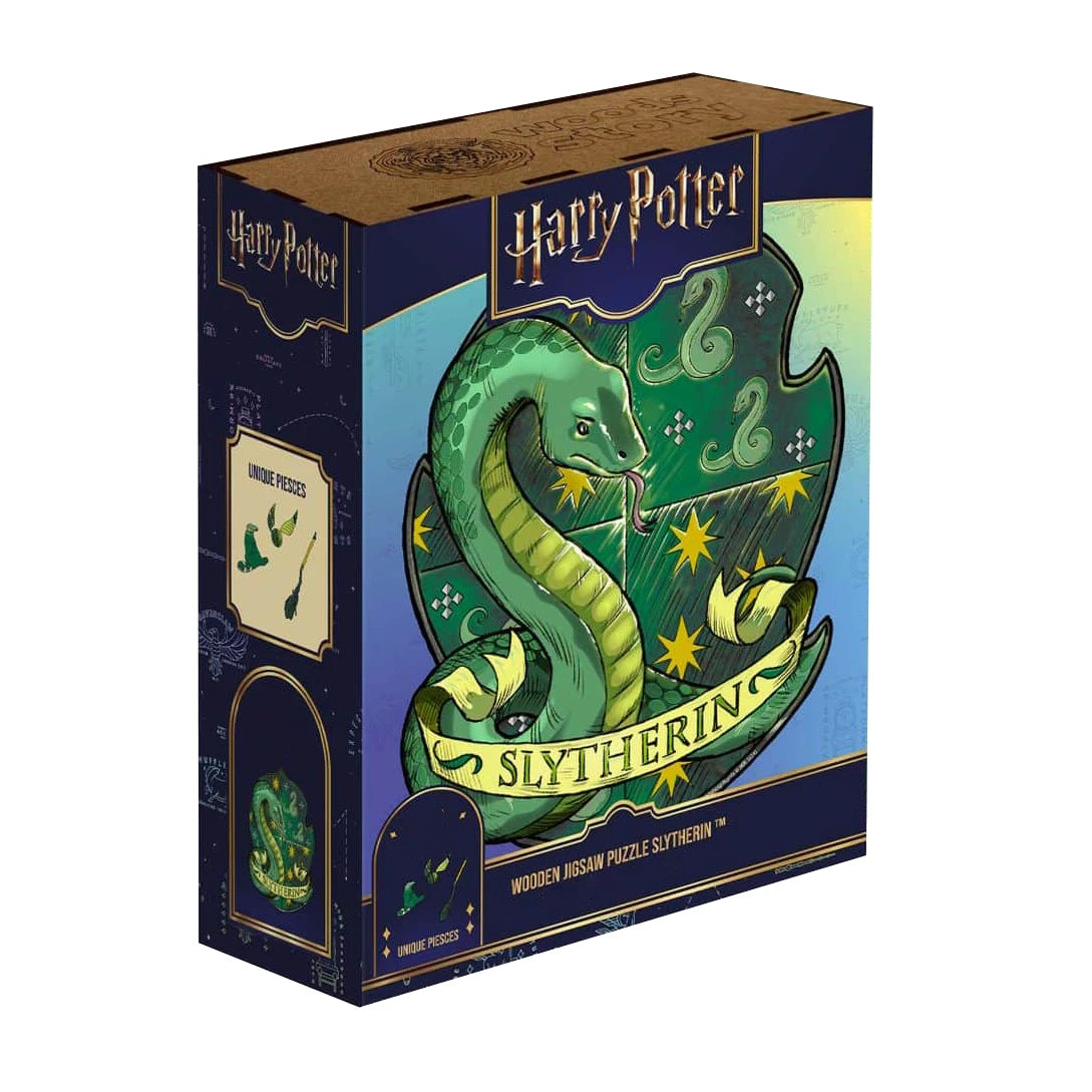 Harry Potter Slytherin Holzpuzzle Schachtel mit Schlangen- und Wappenmotiv