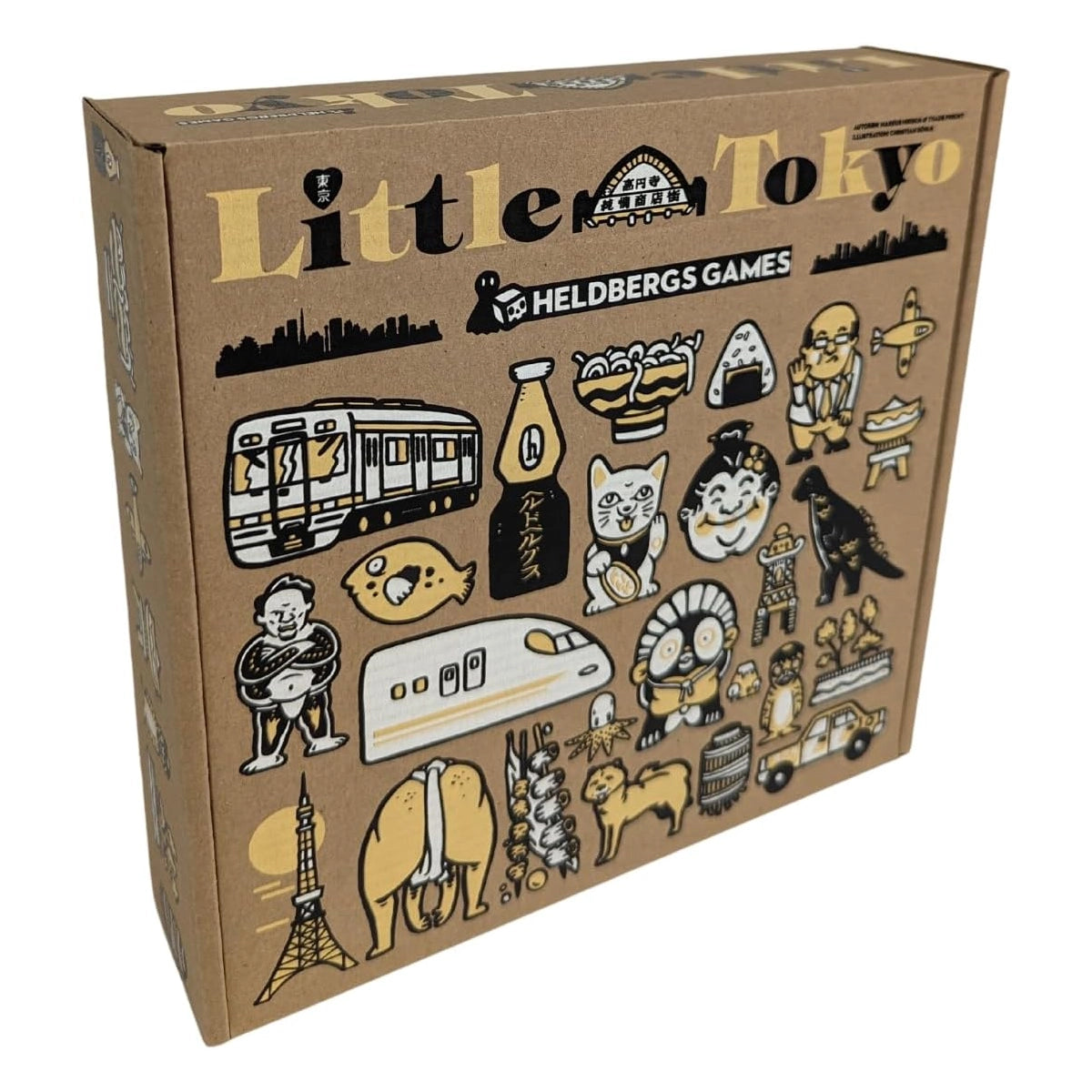 Little Tokyo Brettspielbox mit Illustrationen von japanischen Wahrzeichen und Kultur