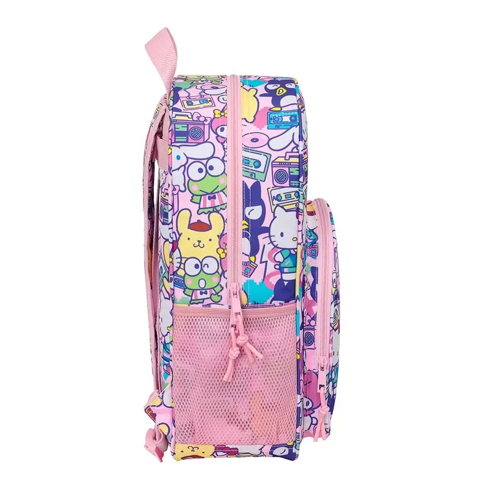 Pinker Rucksack mit Sanrio-Charakteren und Musikmotiven