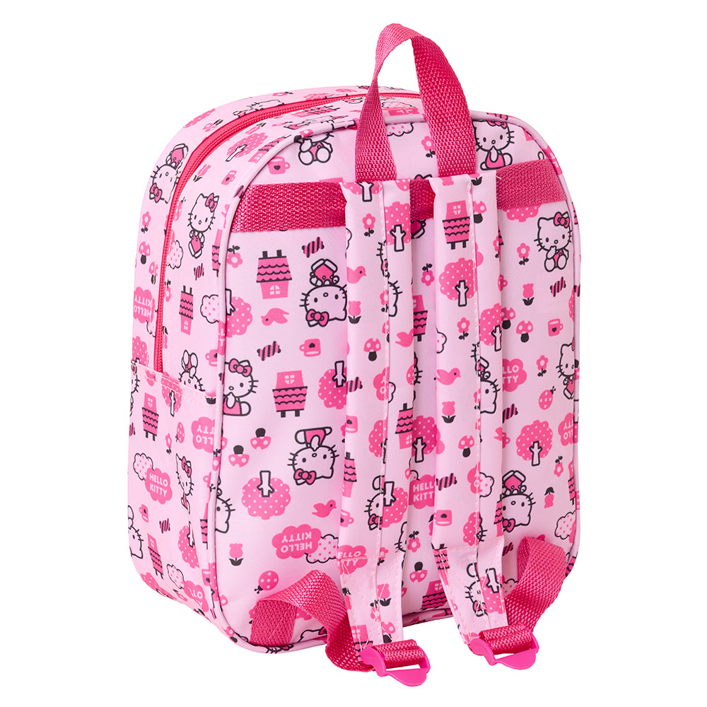 Rückseite eines rosa Hello Kitty Rucksacks mit verstellbaren Trägern