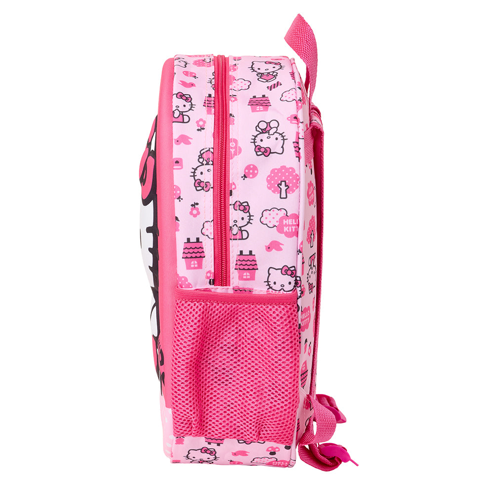 Rosa Hello Kitty Rucksack mit Seitenansicht und Netzseitentasche