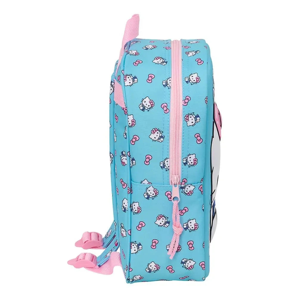 Blauer Hello Kitty Rucksack mit rosa Reißverschluss und Trägern