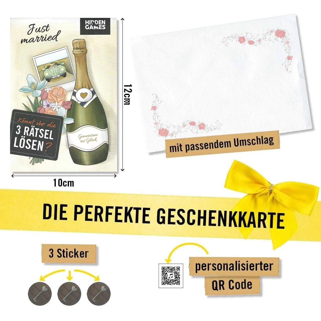 Hochzeitsgeschenkkarte mit Umschlag, drei Stickern und QR Code