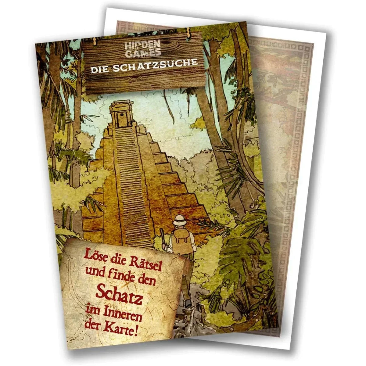 Spielverpackung Hidden Games Die Schatzsuche mit Dschungelmotiv und Tempelpyramide