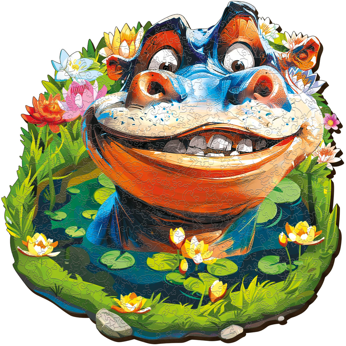 Nilpferd-Puzzle mit Blumen und Seerosen