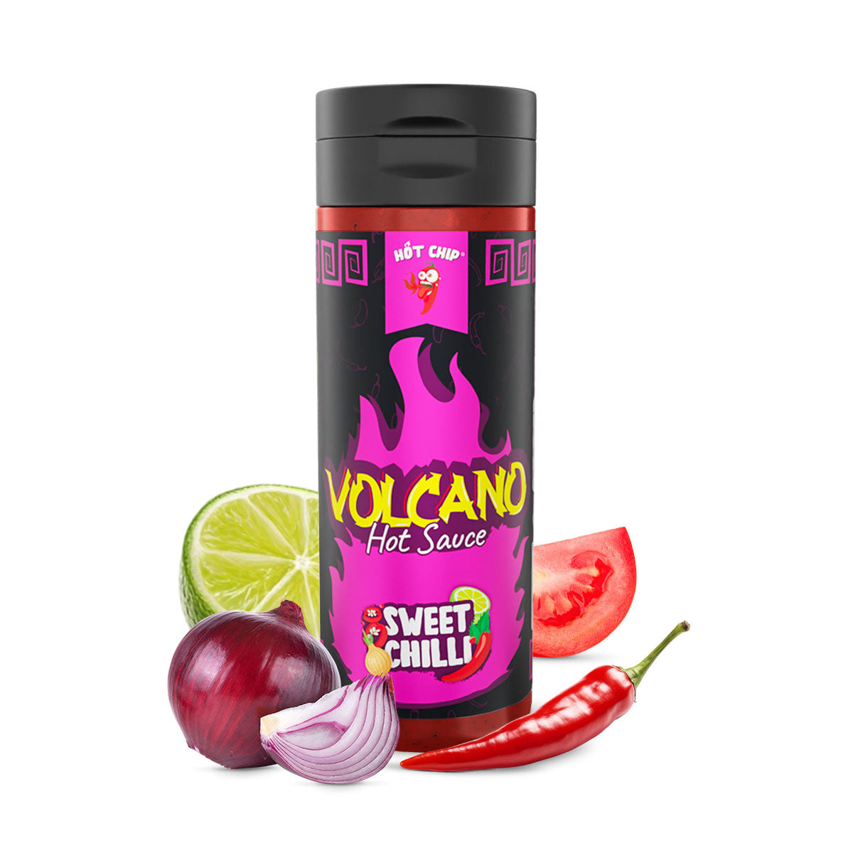 Hot Chip Volcano Hot Sauce mit Limette, Zwiebel, Tomate und Chili