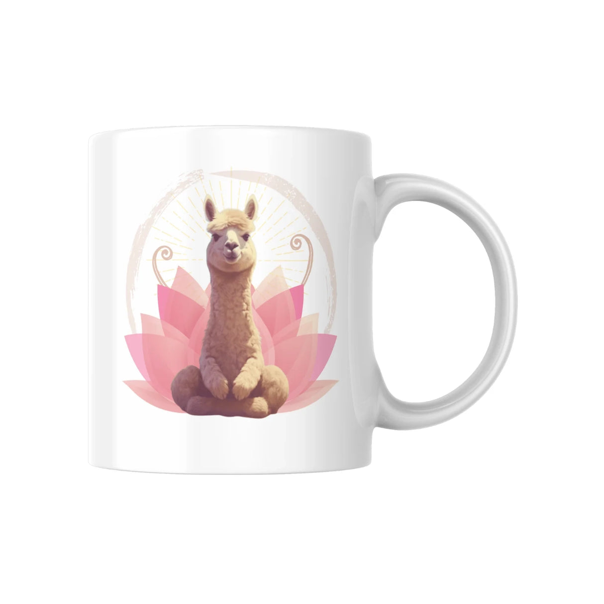 Weisse Tasse mit Lama Illustration in Lotusblüte