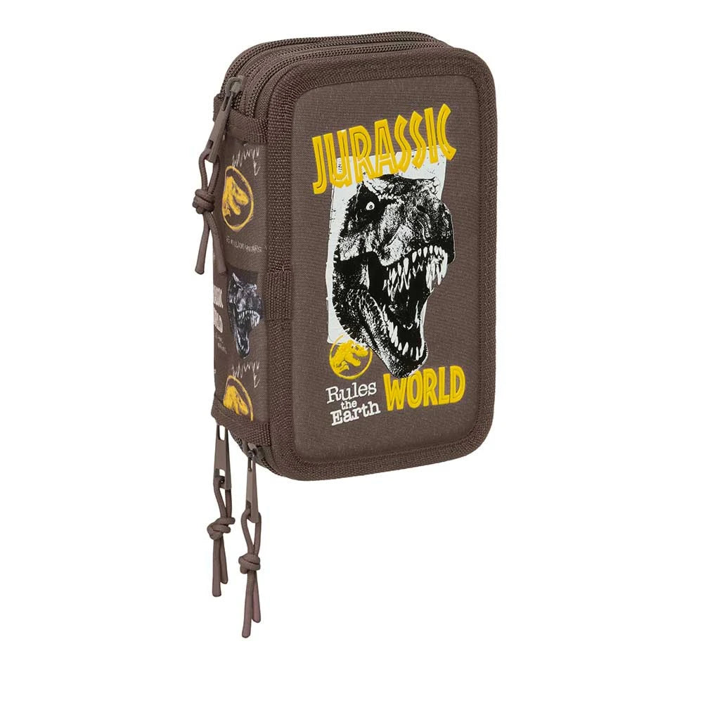 Braunes Federmäppchen mit Jurassic World Logo und T-Rex Kopf