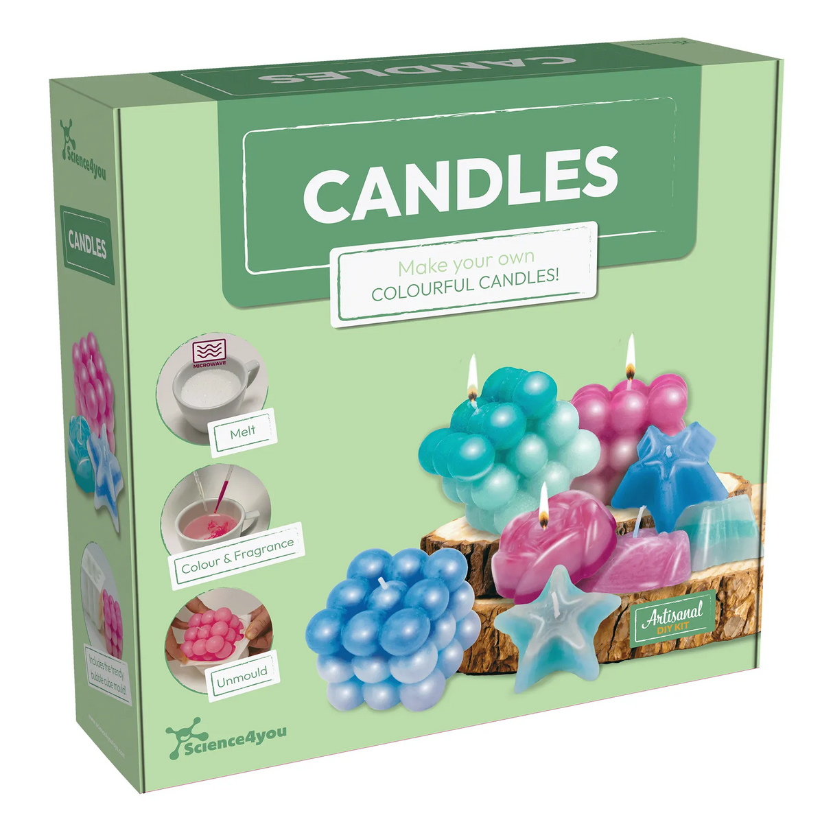 Science4you Kerzen-Set Box mit fertigen Kerzen in verschiedenen Formen und Farben