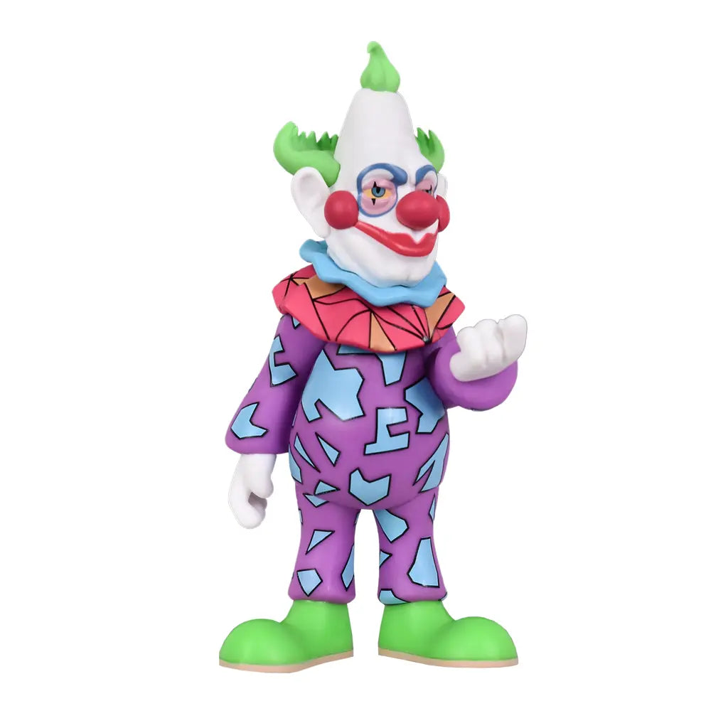 Figur eines Clowns mit lila Anzug, grünen Haaren und Schuhen