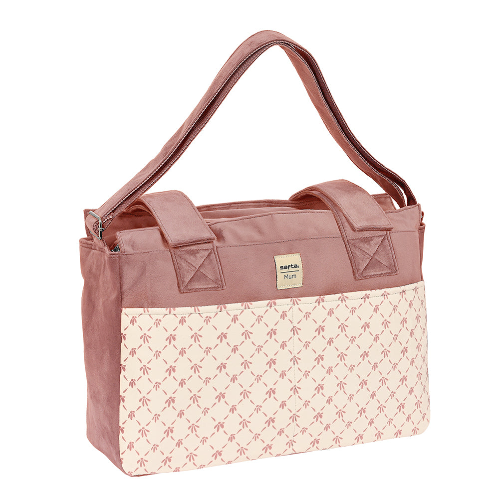 Safta Mum Wickeltasche in Rosa mit beigem Blumenmuster