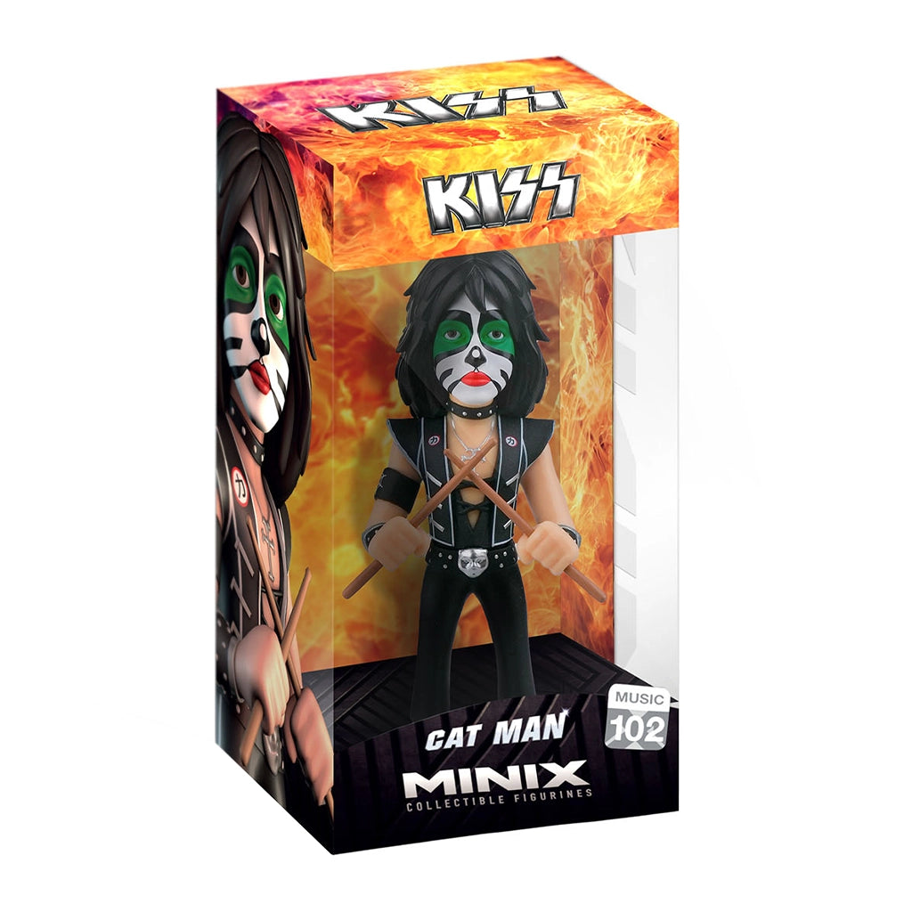 Minix Sammelfigur Cat Man von Kiss in Verpackung mit Schlagzeugstöcken