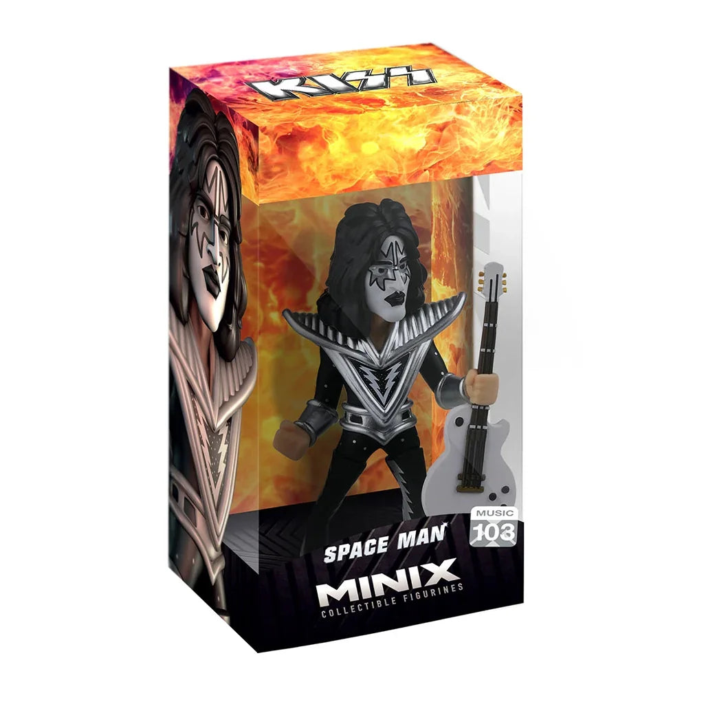 Minix Sammelfigur von Ace Frehley als Space Man in einer Kiss Verpackung mit Gitarre