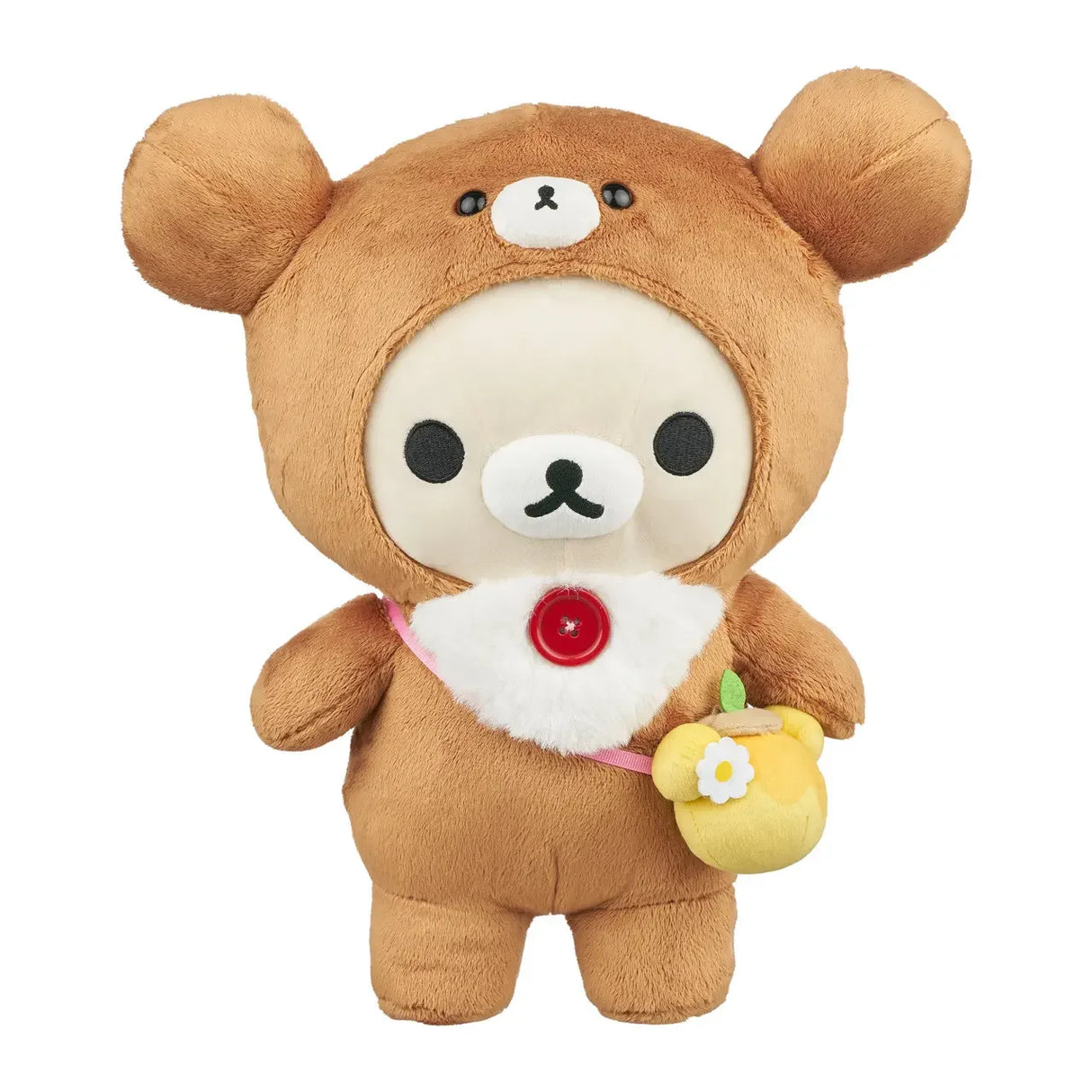 Rilakkuma Plüschtier im Bärenkostüm mit rotem Knopf und Honigtopf