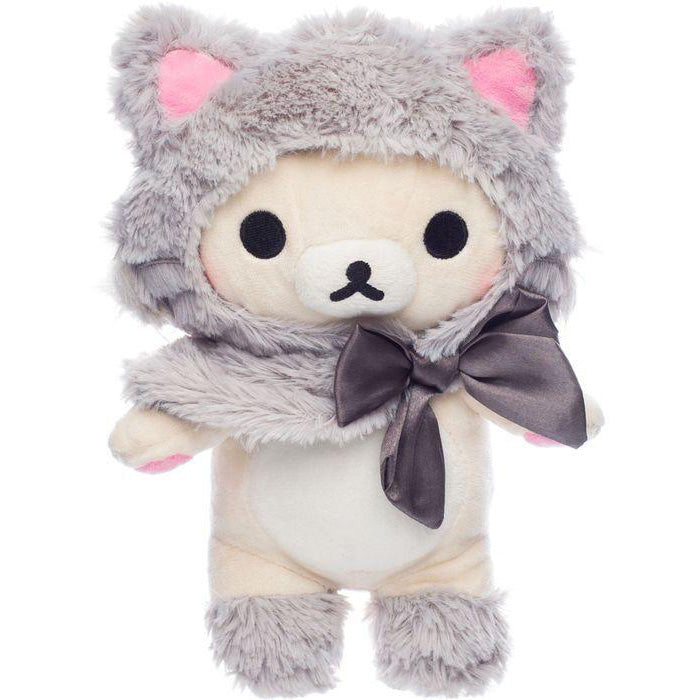 Rilakkuma Plüschtier im grauen Katzenkostüm mit Schleife
