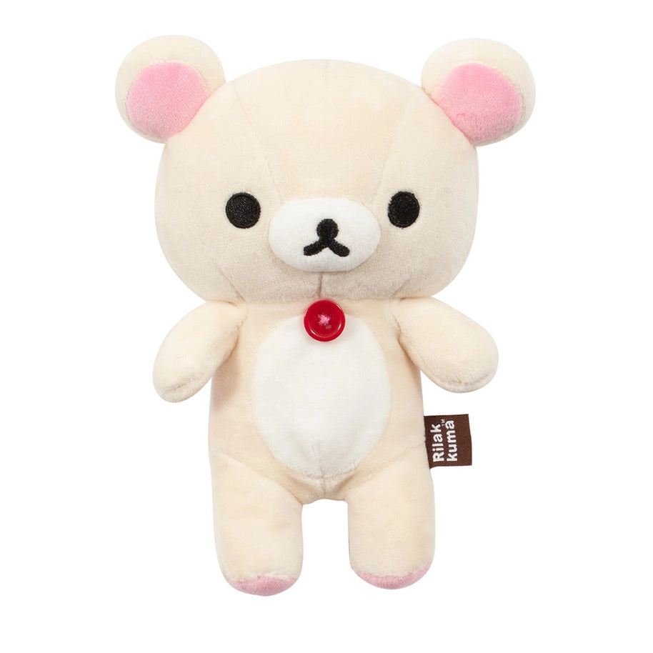 Plüschtier Rilakkuma Bär mit rotem Knopf und rosa Ohren