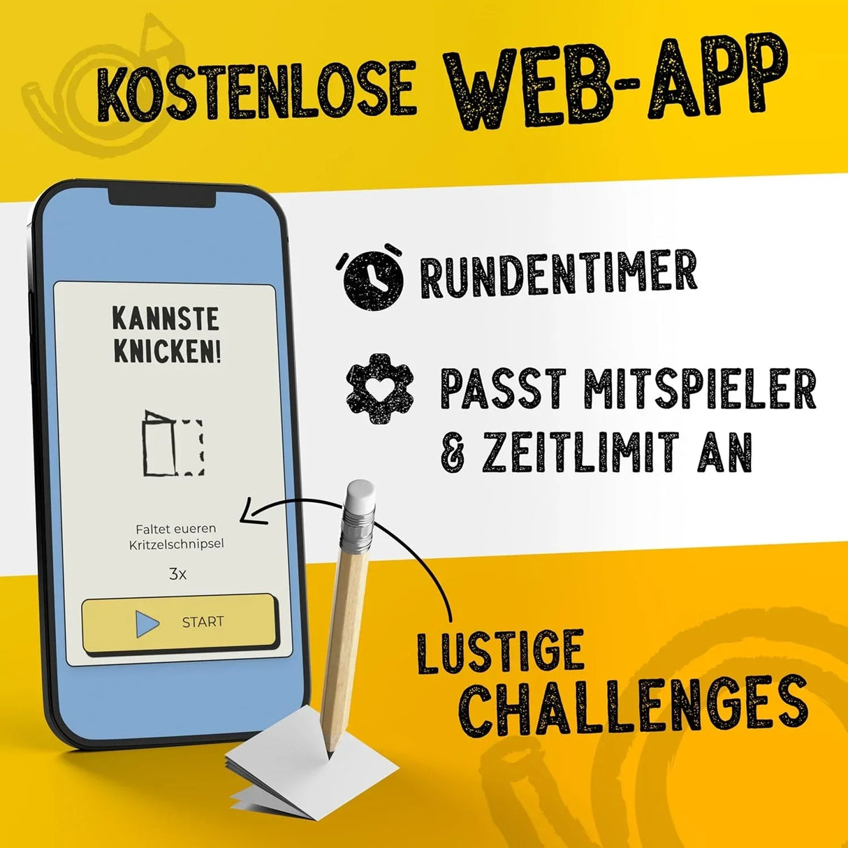 Kostenlose Web-App mit Runden-Timer, anpassbaren Mitspielern und Zeitlimit, lustige Challenges