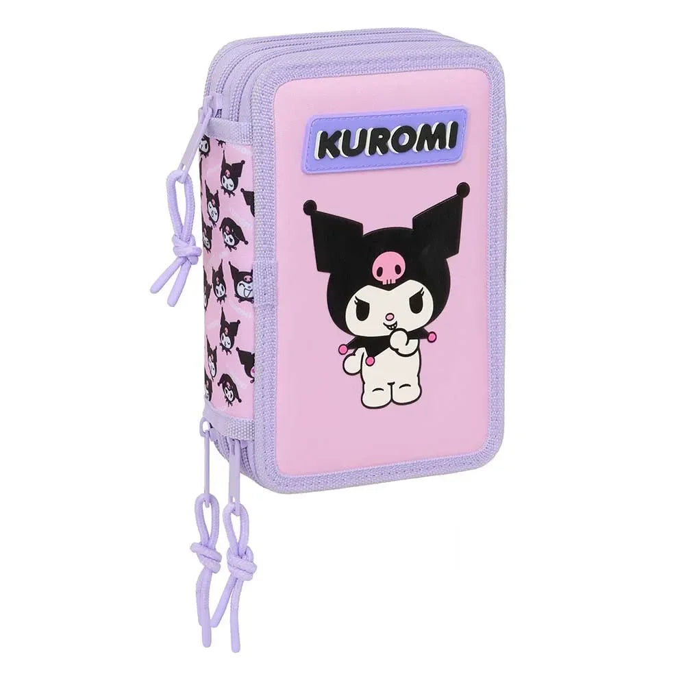 Rosa und lila Kuromi Federmäppchen mit Reißverschluss und Kuromi-Aufdruck auf der Vorderseite