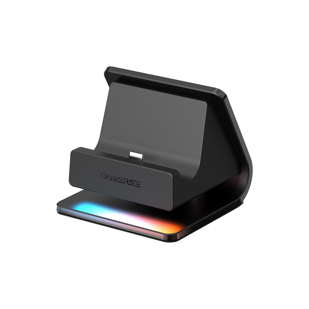 Schwarze Ladestation mit RGB-Beleuchtung und ONIVERSE-Logo