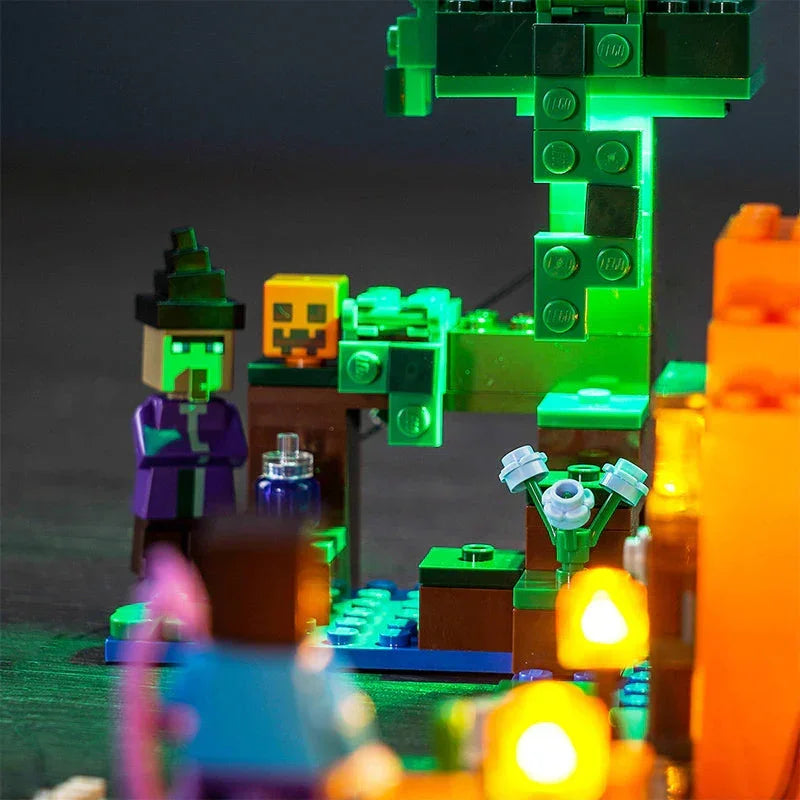 Minecraft Lego Set mit beleuchtetem Baum und Hexenfigur