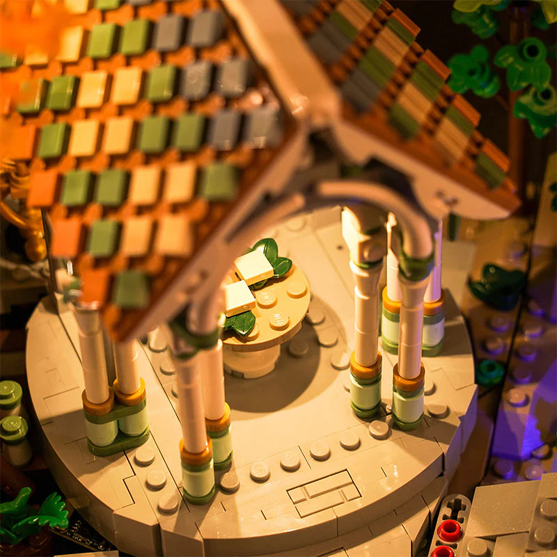 Detailansicht eines Lego Pavillons mit Dachkonstruktion und Säulen