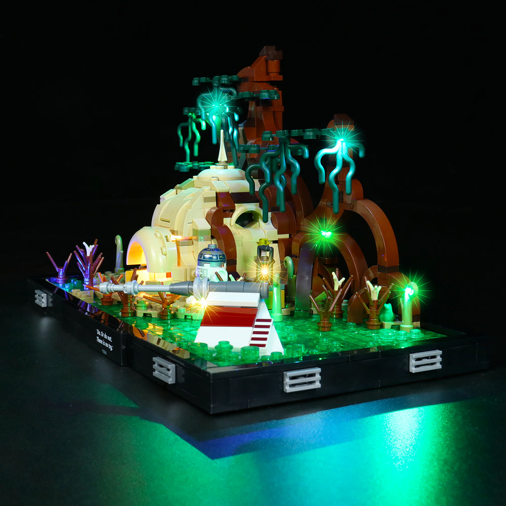 Beleuchtetes Lego Star Wars Diorama von Yodas Hütte auf Dagobah
