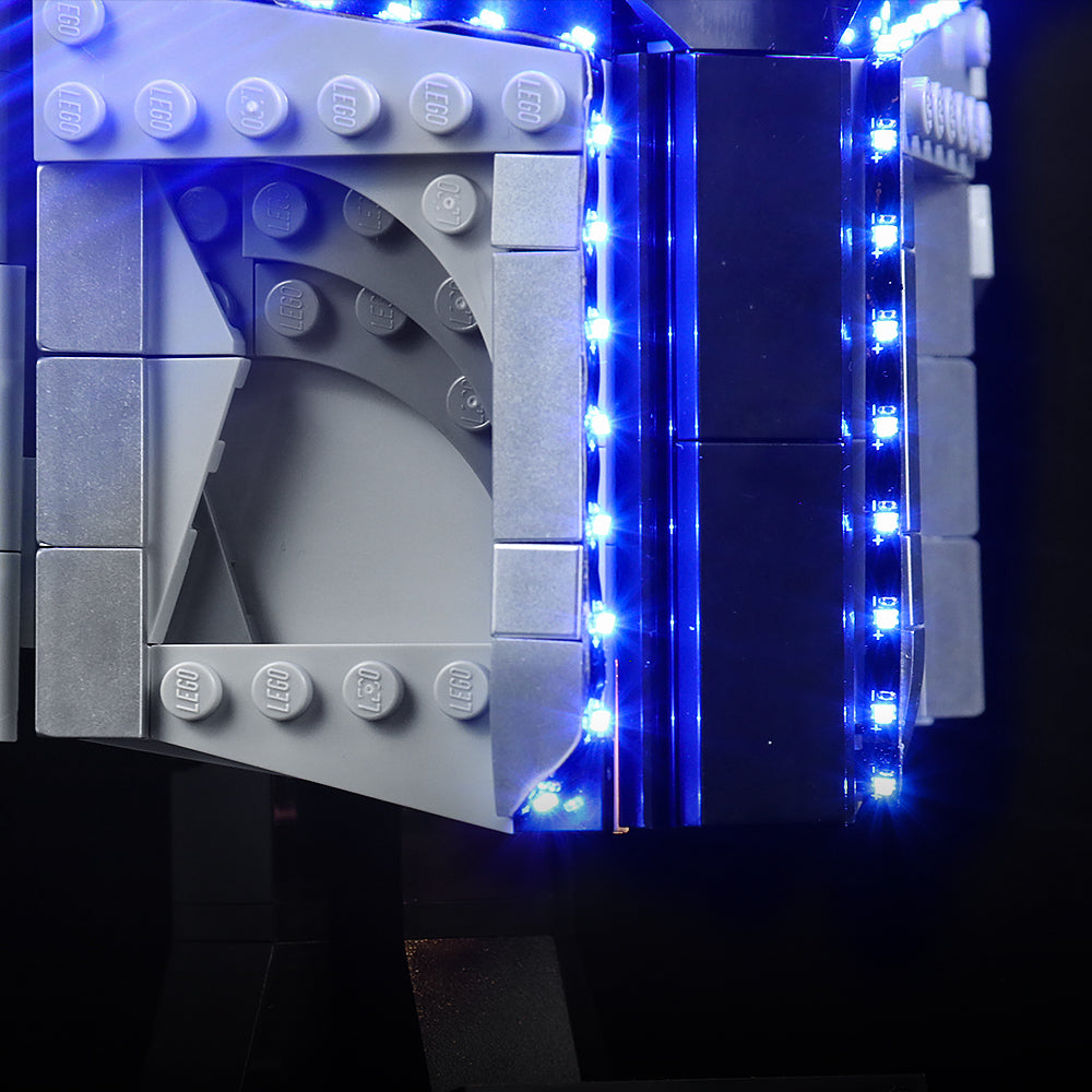 Graue Lego Bausteine mit blauen LED Lichtstreifen