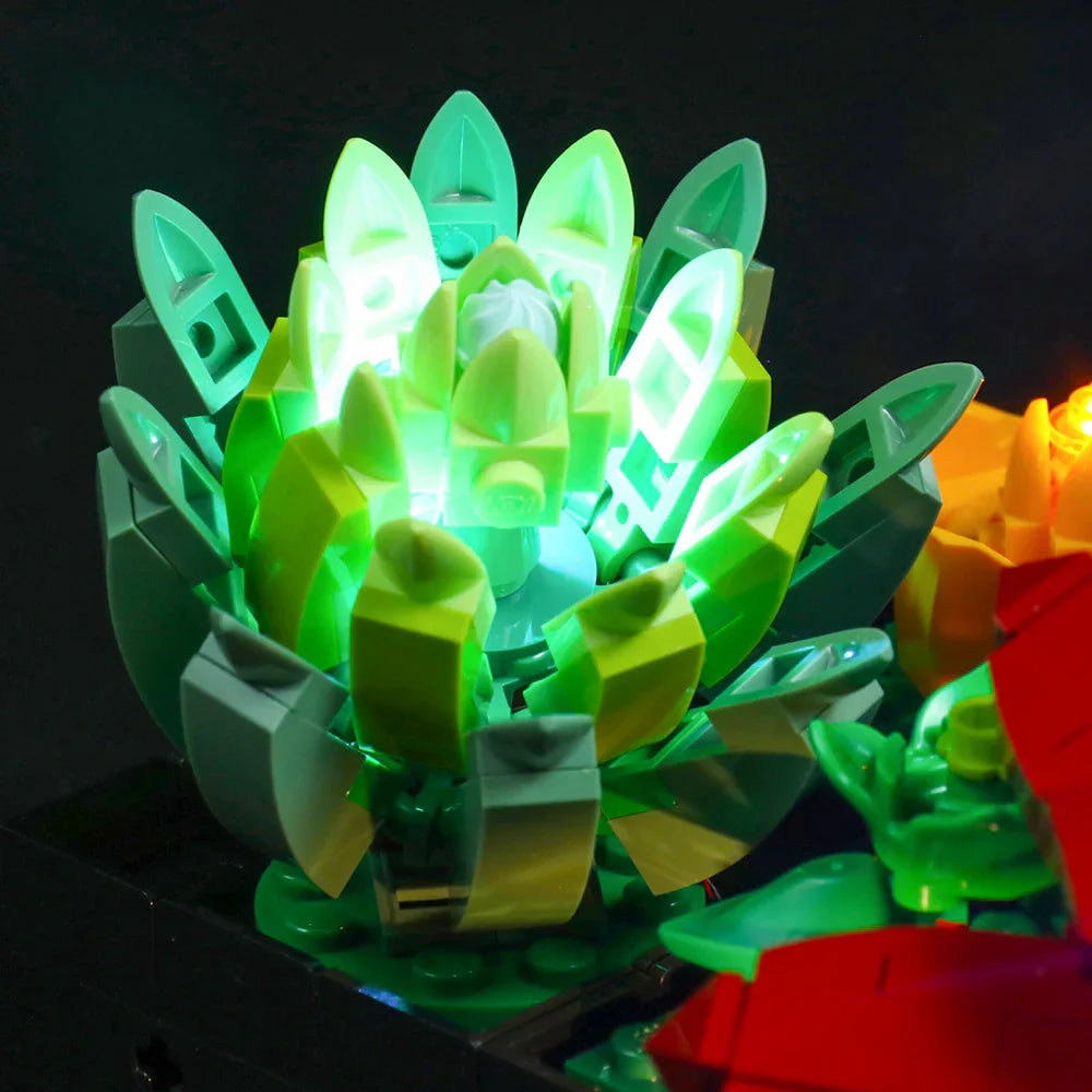 Gruene Lego Blume mit integrierter gruener LED Beleuchtung
