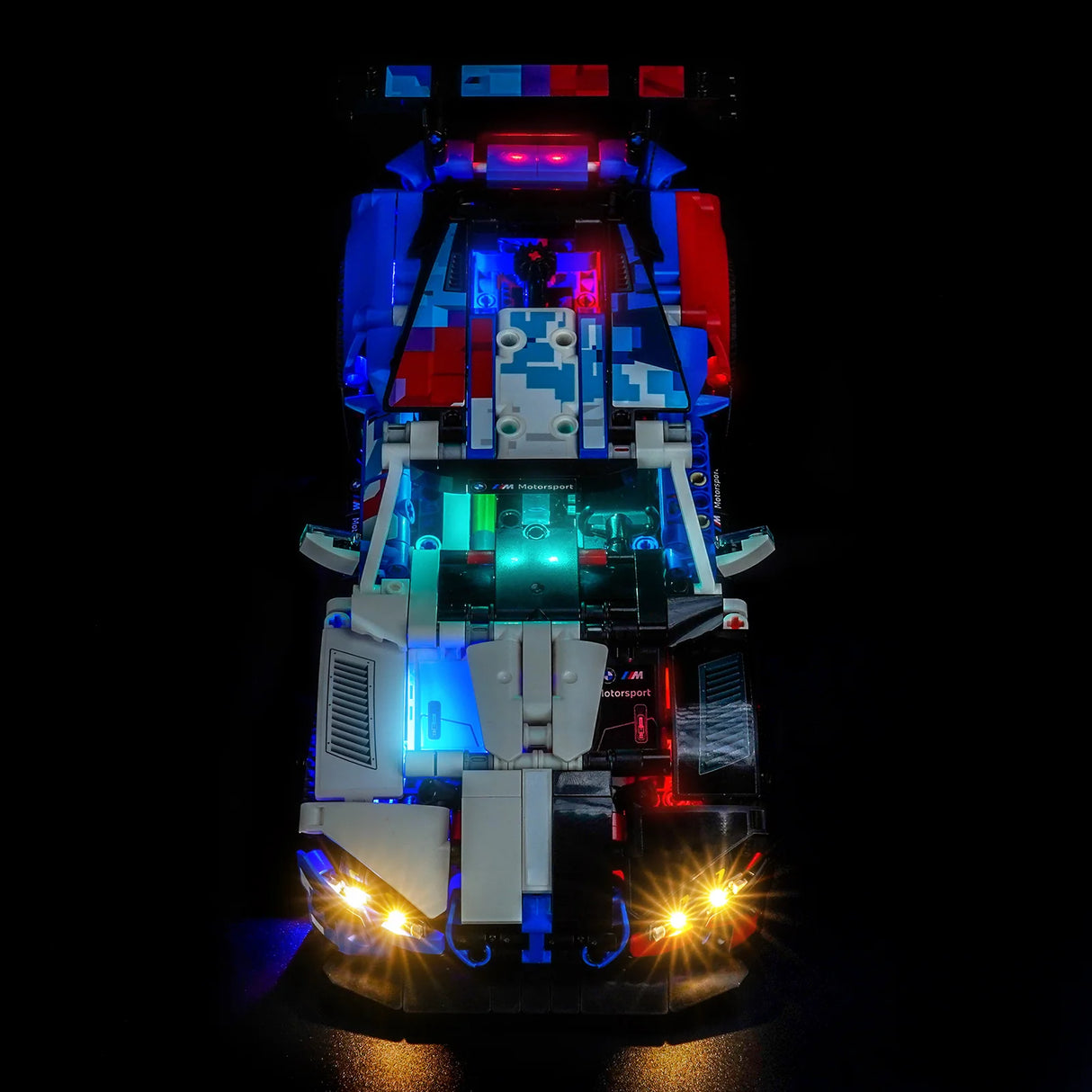 Beleuchtetes Lego Technic BMW M4 GT3 Modellauto von oben gesehen