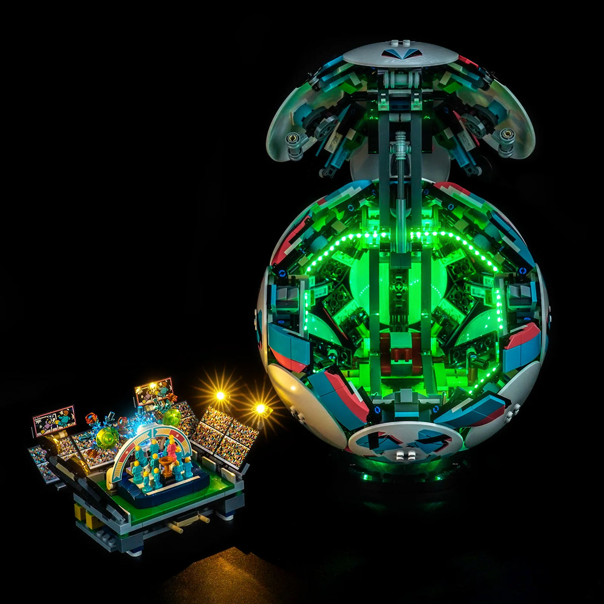 Beleuchteter LEGO Fußball mit Stadion und Pokal