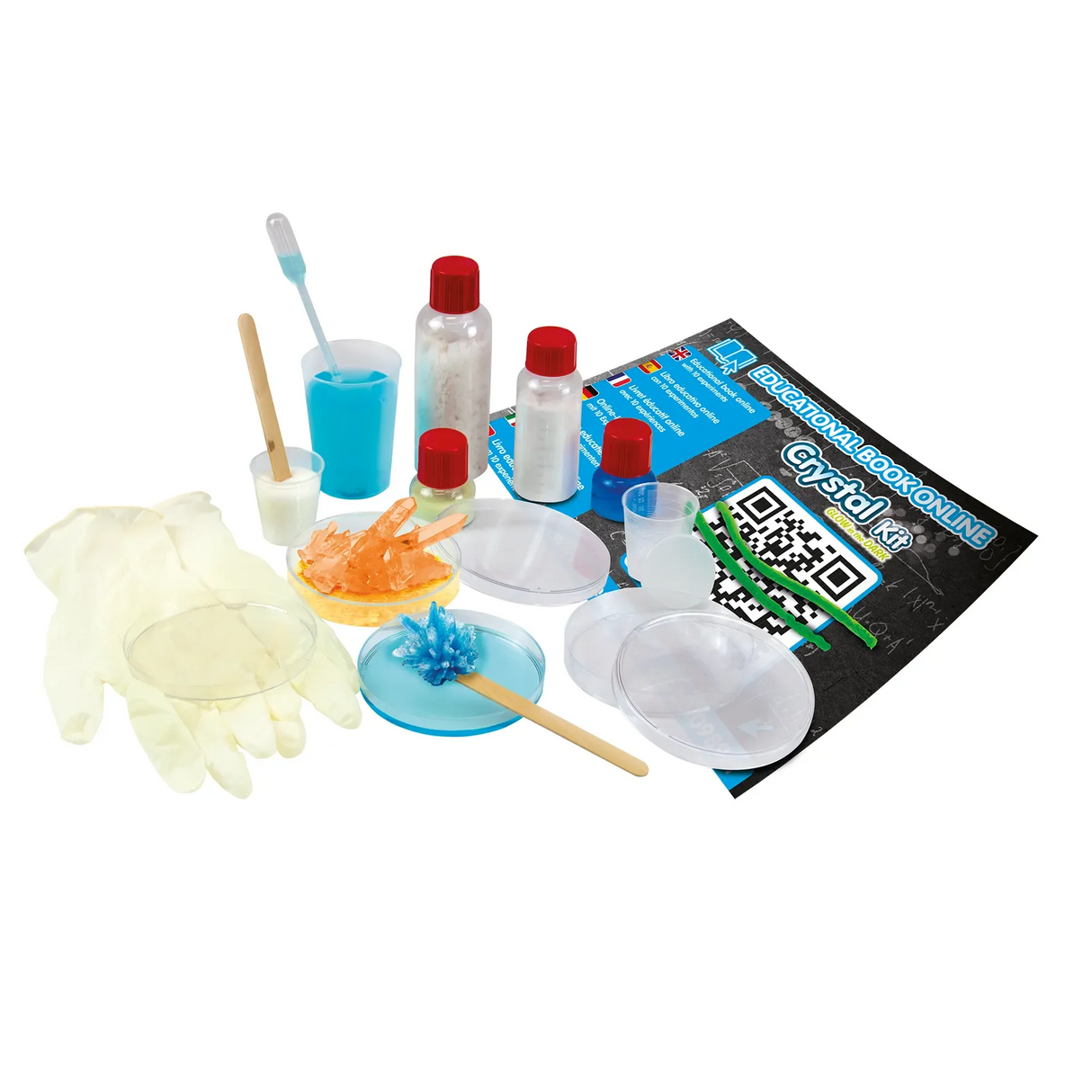 Kristallzucht-Set mit Flaschen, Bechern, Handschuhen und Anleitung