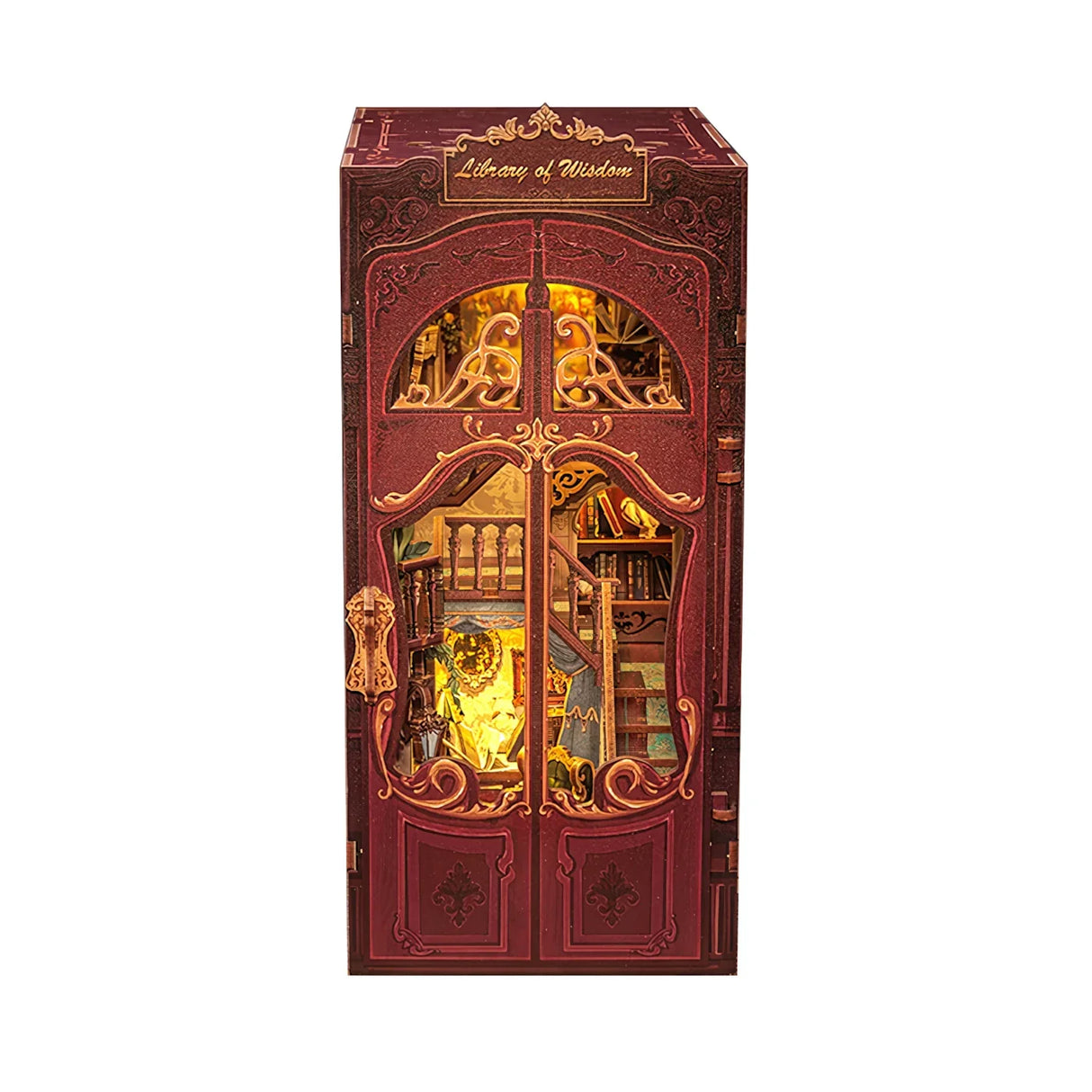 Miniatur-Bücherregal-Einsatz mit beleuchteter Bibliothek der Weisheit