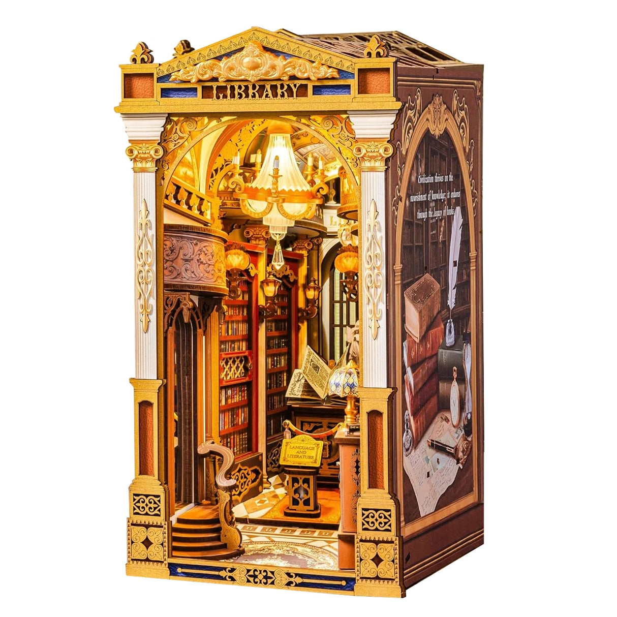 Miniatur-Bücherregal-Einsatz mit aufwendigen Details einer Bibliothek