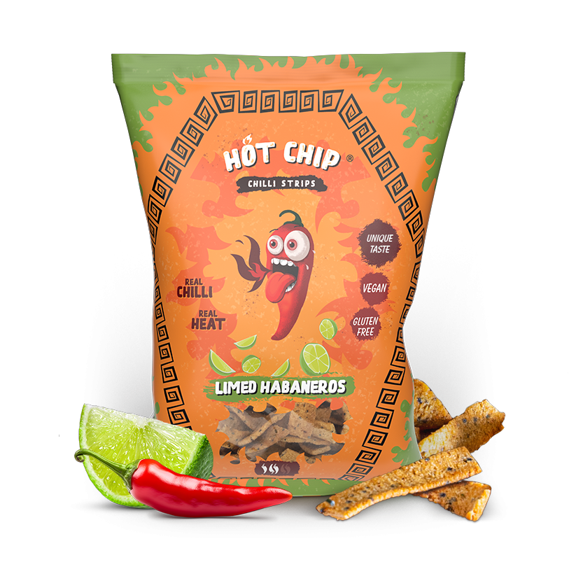 Hot Chip Chilli Strips Limed Habaneros Packung mit Limetten und Chilischoten