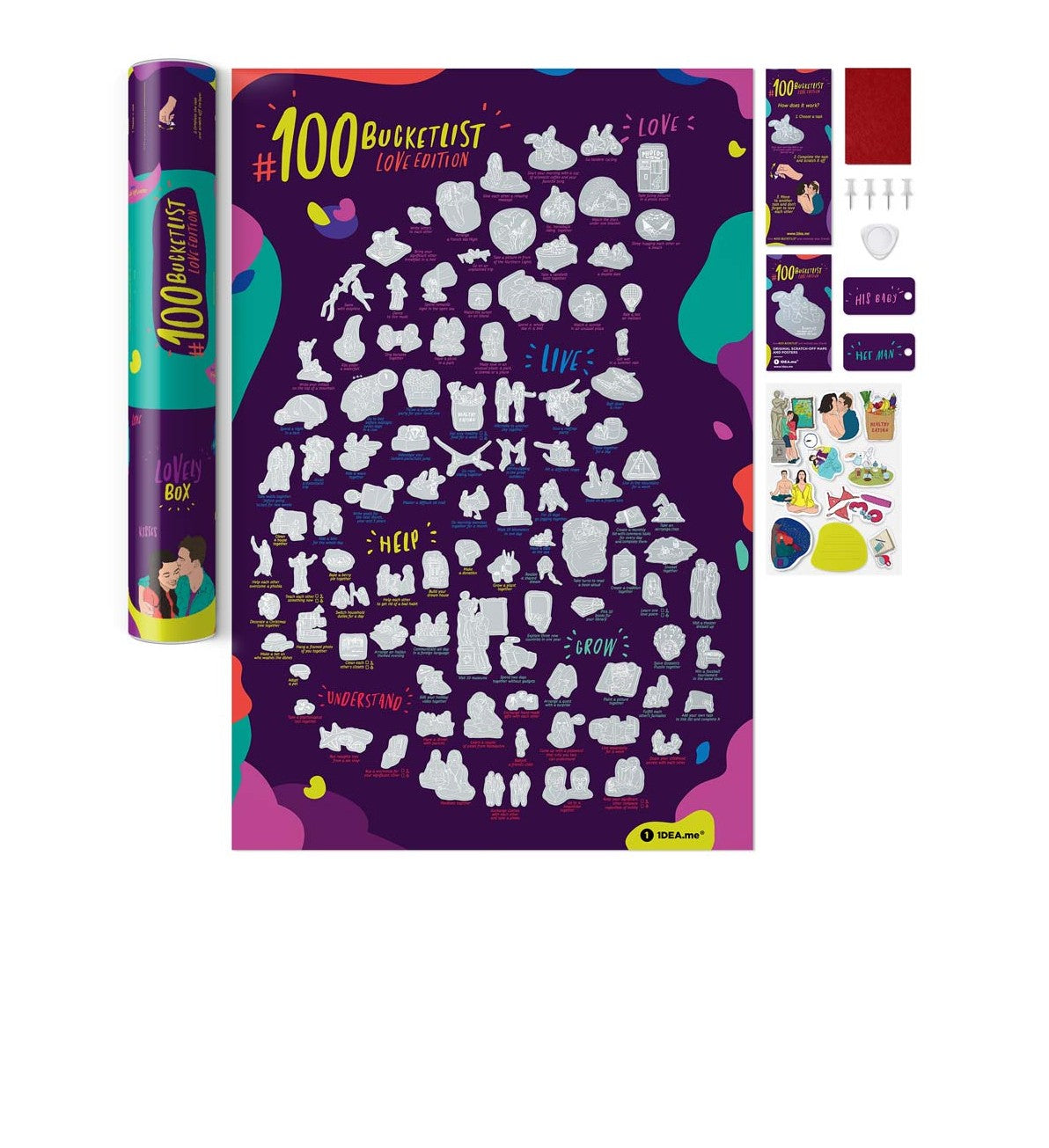 Rubbelposter mit 100 Liebesaktivitäten in einer Geschenkrolle mit Zubehör