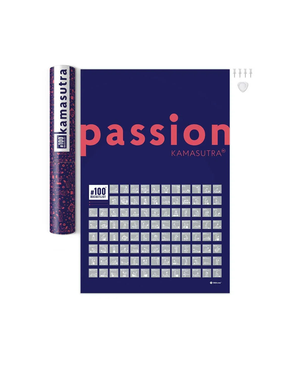 Kamasutra Passion Poster mit 100 Rubbelfeldern und dazugehöriger Verpackungshülse