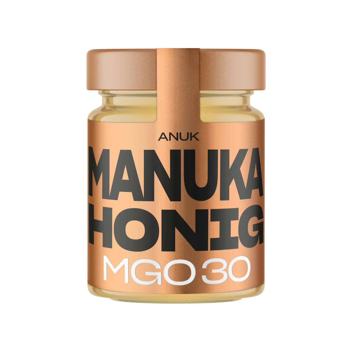 Anuk Manuka Honig MGO 30 Glasgefäß mit goldener Etikettierung