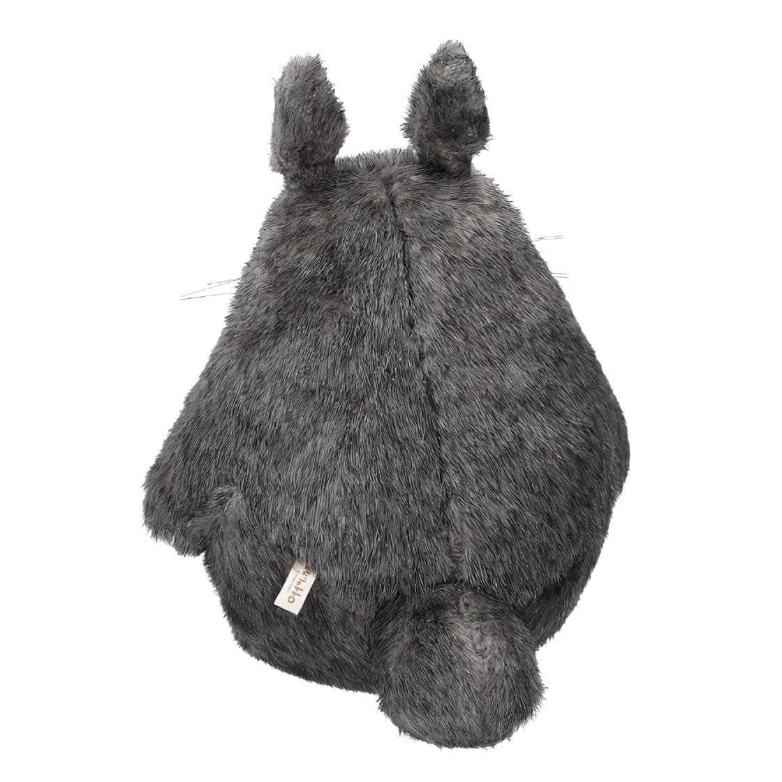 Rückansicht eines grauen Totoro-Stofftiers mit Ohren und Schwanz